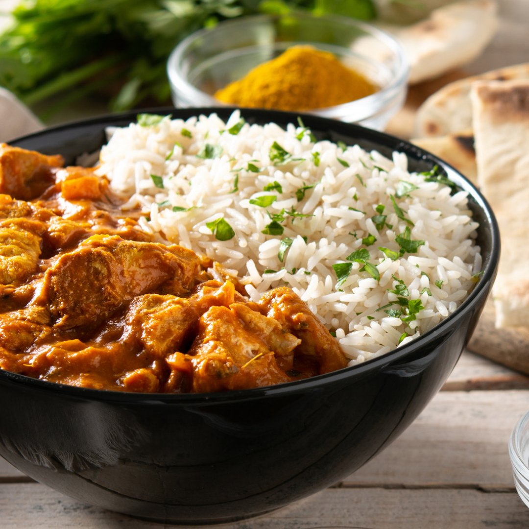 Brewed Cafe Butter Chicken Rice & Naan Single Serve