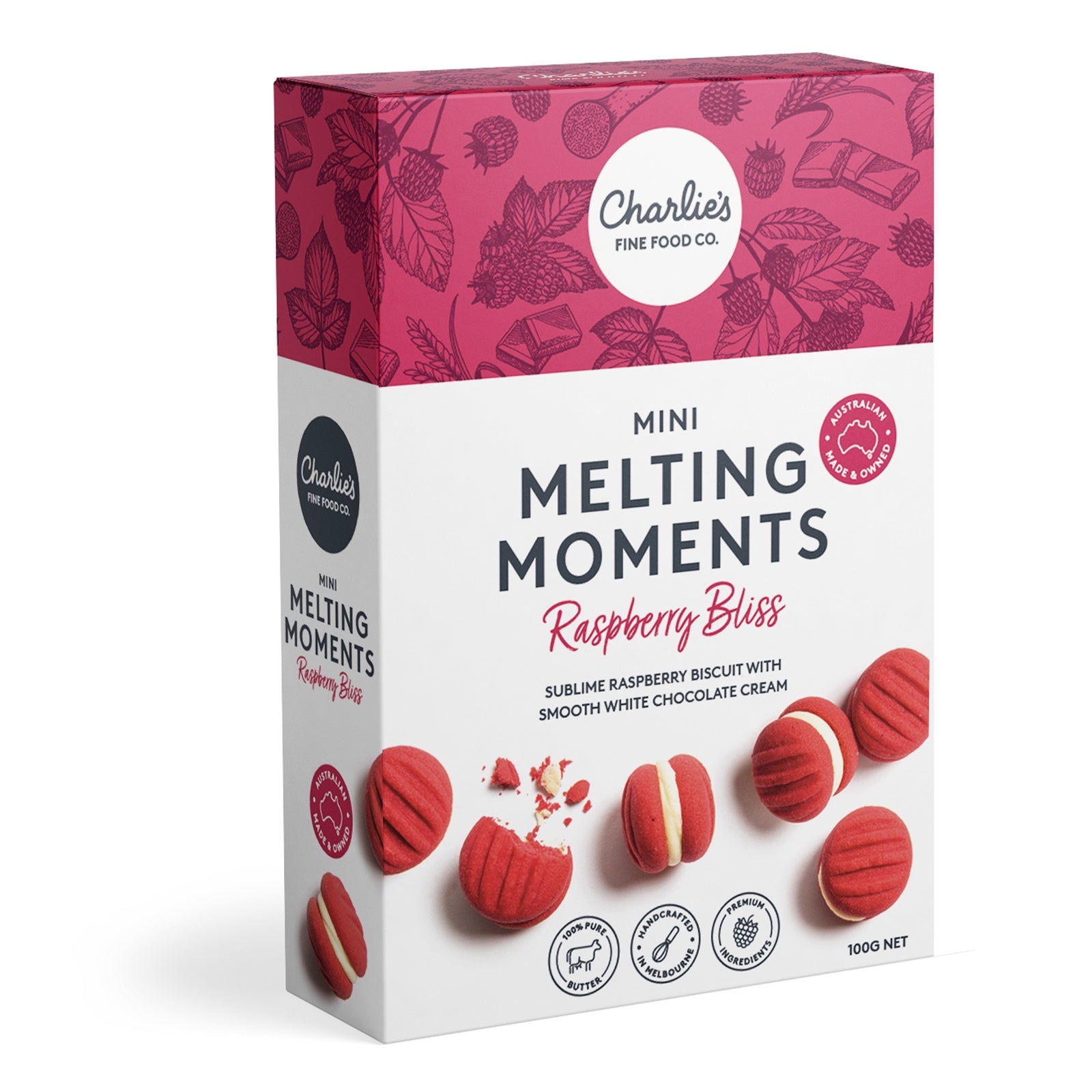 Charlies Mini Melting Moments Raspberry Bliss 100g