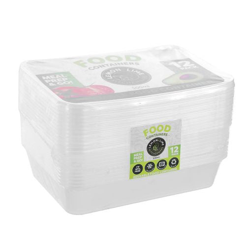 Lemon & Lime Plastic Food Containers Rectangle 500ml 12pk