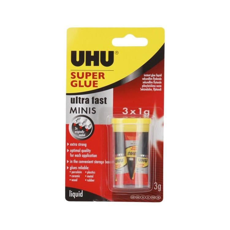 UHU Super Glue Ultra Fast Minis 1g x 3pk