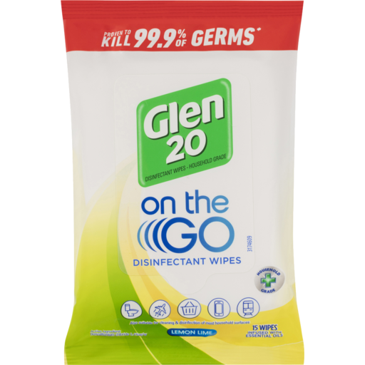 Glen 20 On The Go Disinfectant Wipes 15pk
