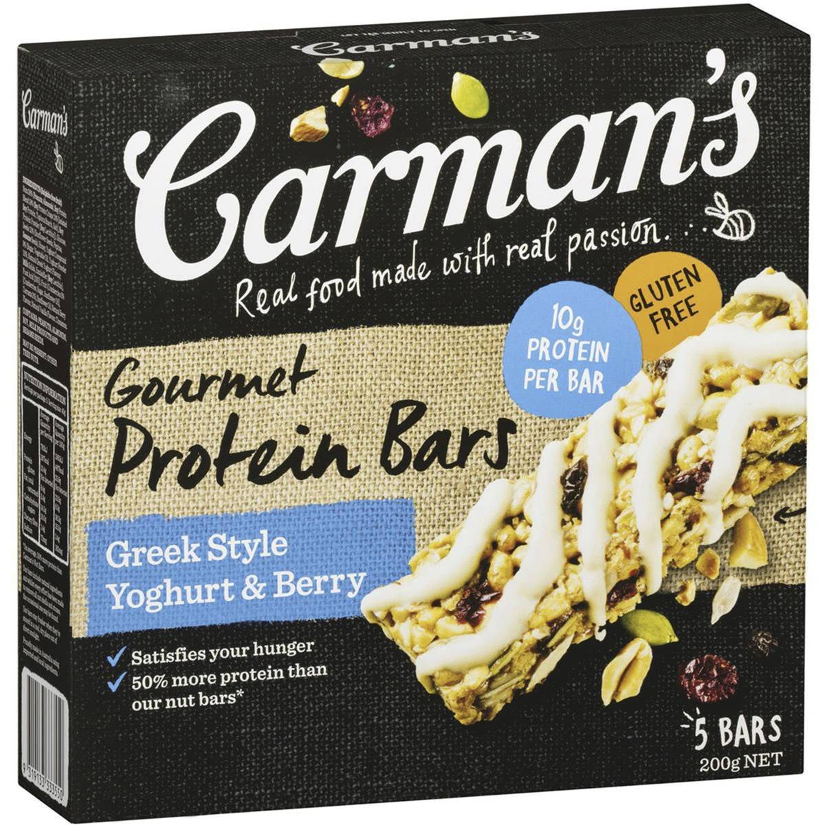 Carmans Protein Bars Greek Yoghurt & Berry GF 200g 5pk