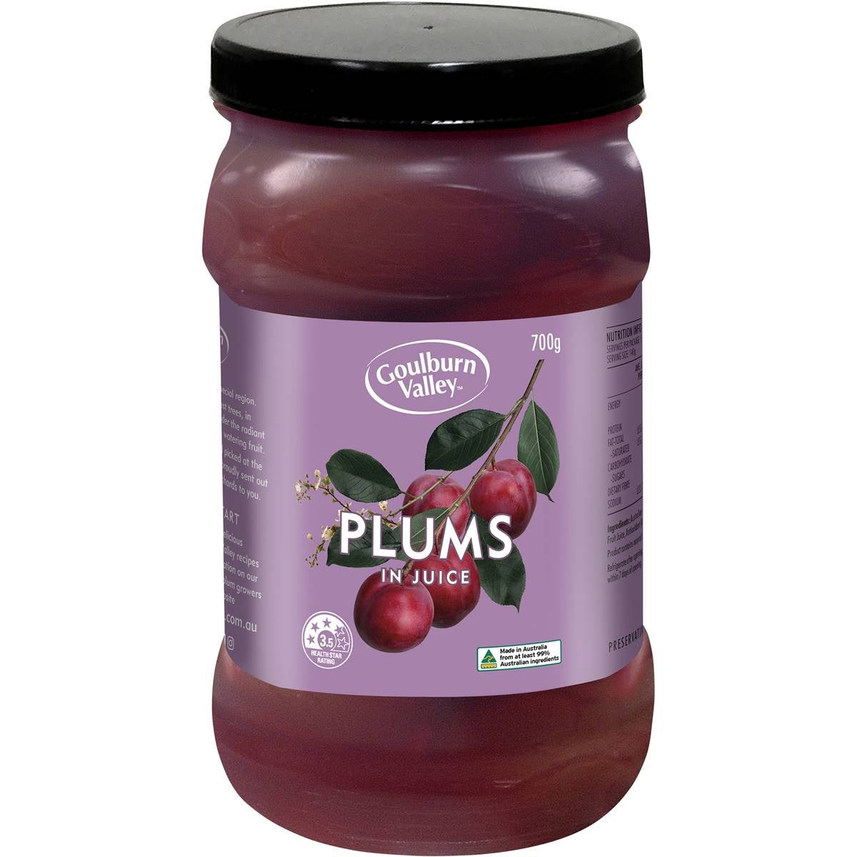 Goulburn Valley Plums In Juice 700g