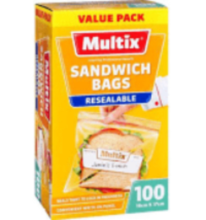 Multix Sandwich Bags Resealable 18 x 17cm 100pk