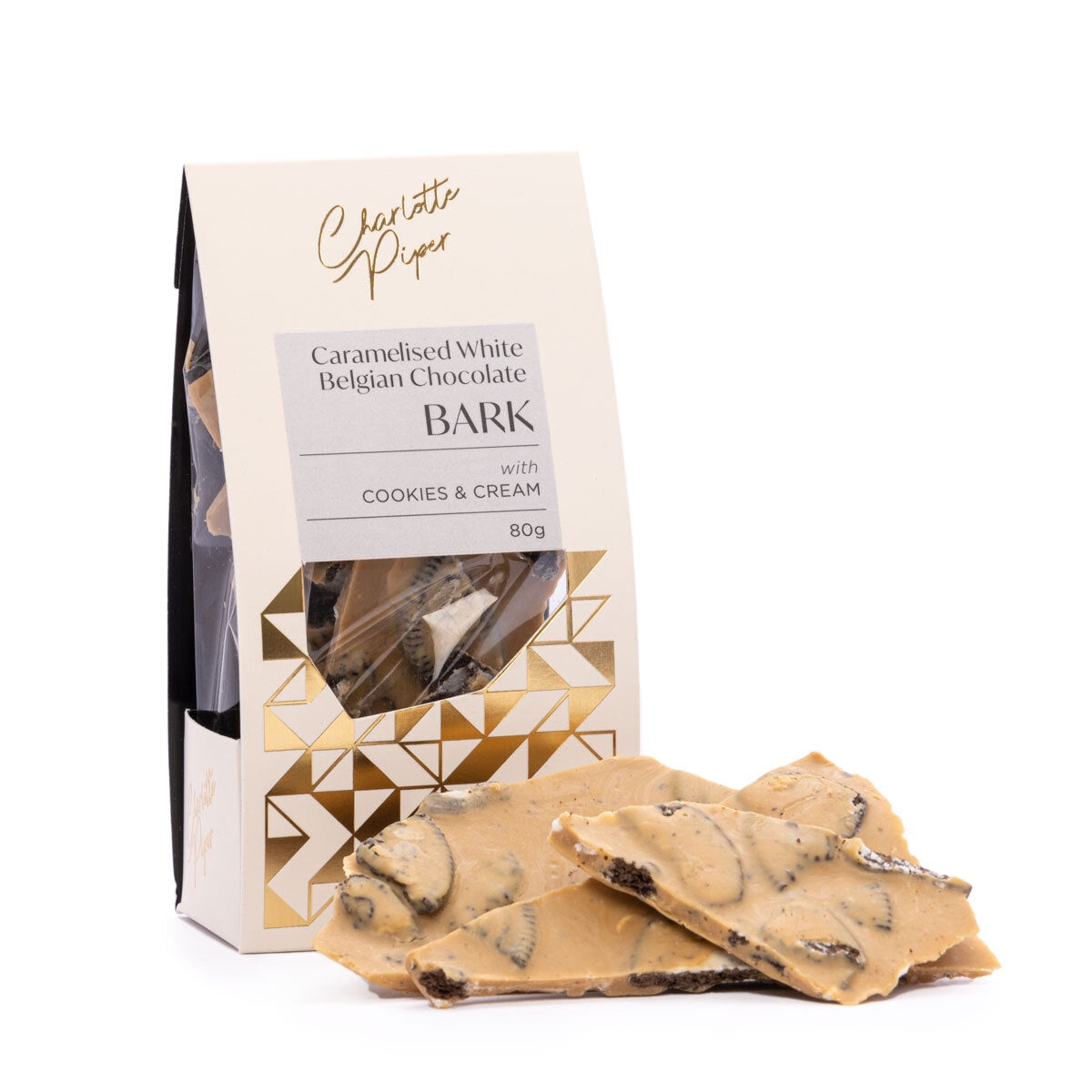 Charlotte Piper Caramelised White Chocolate Cookies & Cream Bark 80g