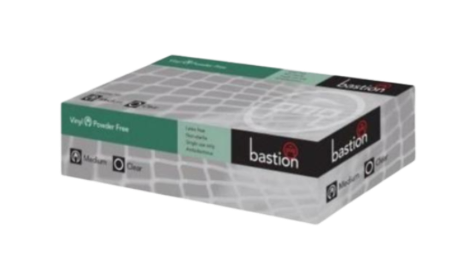 Bastion Disposable Glove Vinyl Powder Free Clear Medium 100pk