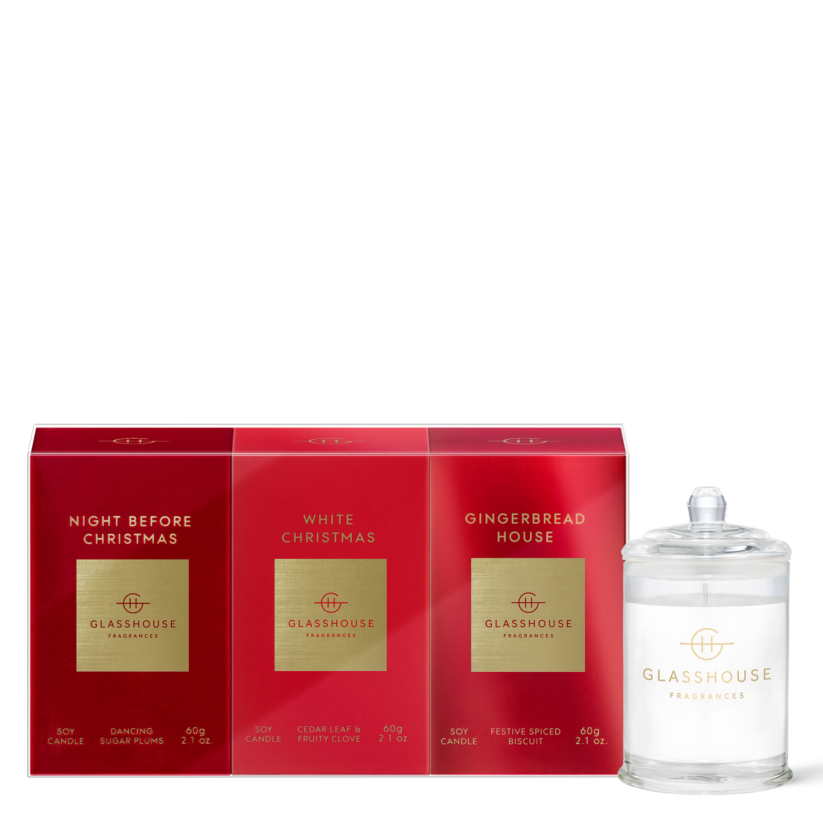 Glasshouse Christmas Mini Candle Trio 60g 3pk