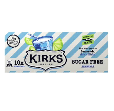 Kirks Lemonade Sugar Free Cans 375ml x 10pk