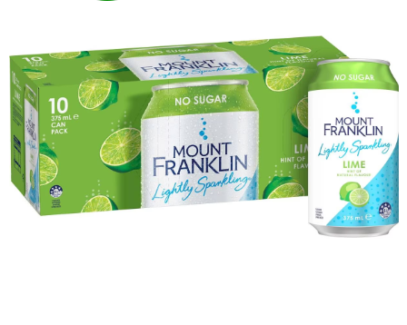 Mount Franklin Lightly Sparkling Lime 10pk Cans 375ml