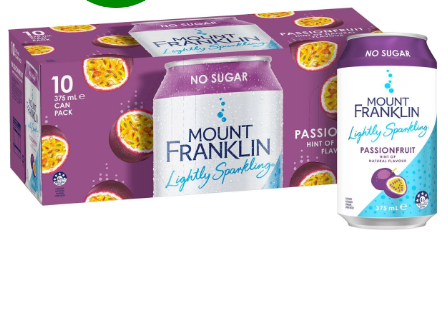 Mount Franklin Lightly Sparkling Passionfruit 10pk Cans 37ml