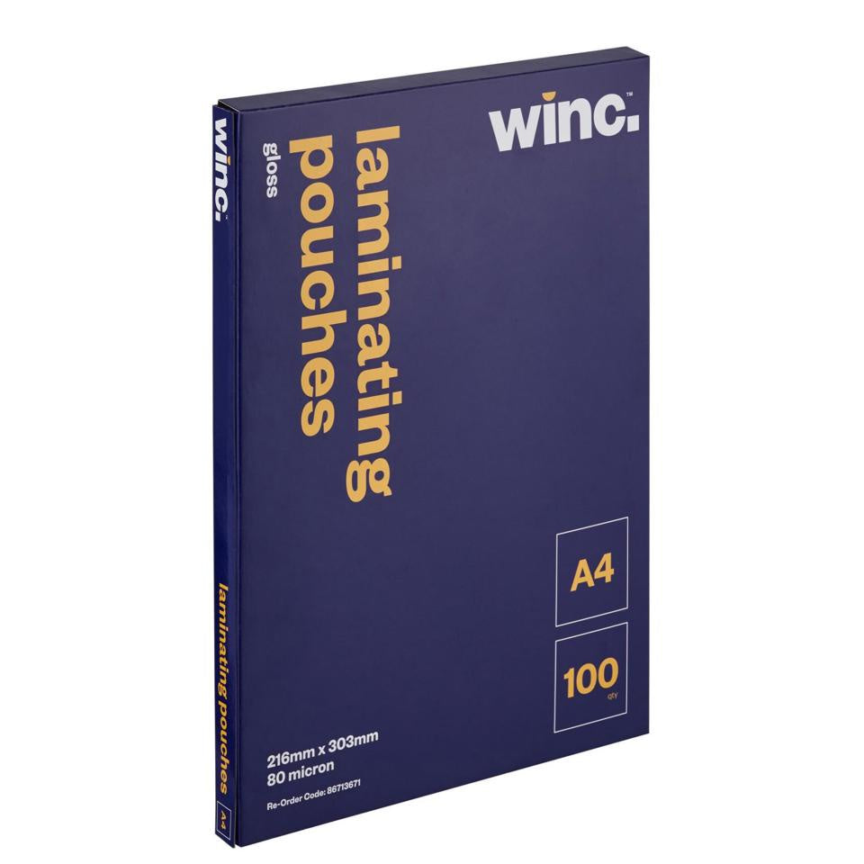 Winc A4 Laminating Pouches 80 Micron Gloss 100pk