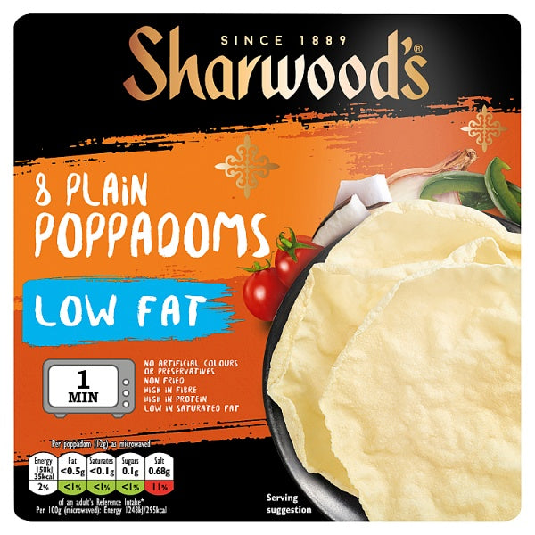 Sharwood Poppadom Low Fat 94g 8pk