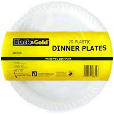 Black & Gold Disposable Plastic Dinner Plates 23cm 20pk