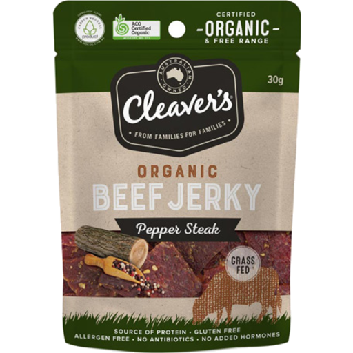 Cleavers Organic Beef Jerky Pepper Steak 30g