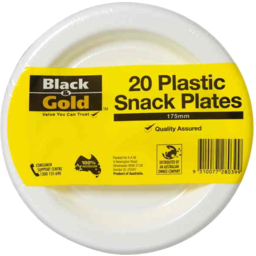 Black & Gold Disposable Snack Plates 180mm 20pk