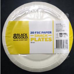 Black & Gold Paper Snack Plates 180mm 20pk
