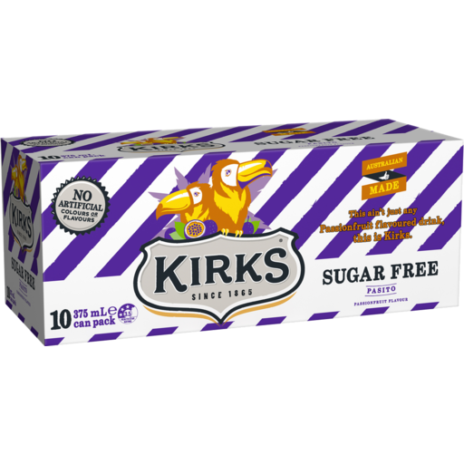 Kirks Pasito Cans Sugar Free 375ml x 10pk