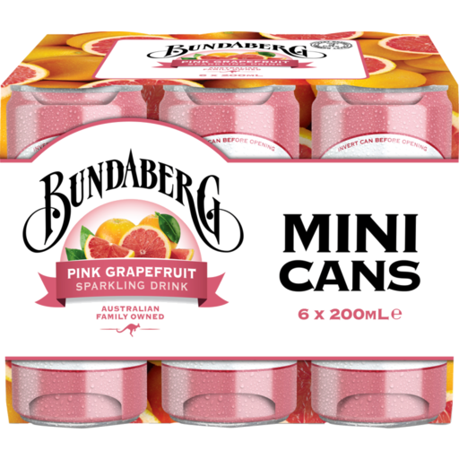 Bundaberg Pink Grapefruit Cans 200ml x 6pk