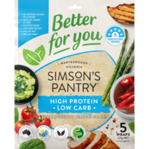 Simsons Pantry Wrap Low Carb High Protein 225g 5pk