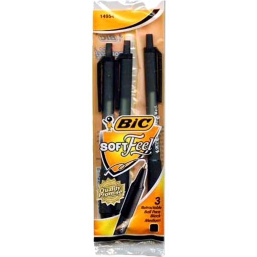 Bic Softfeel Retractable Pen Black 3pk