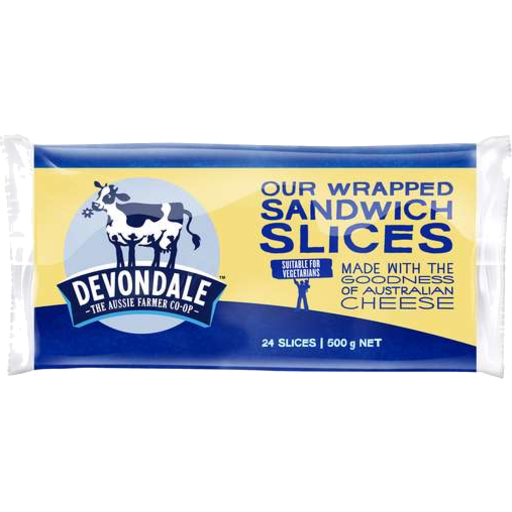 Devondale Cheese Wrapped Sandwich Slices 500g 24pk