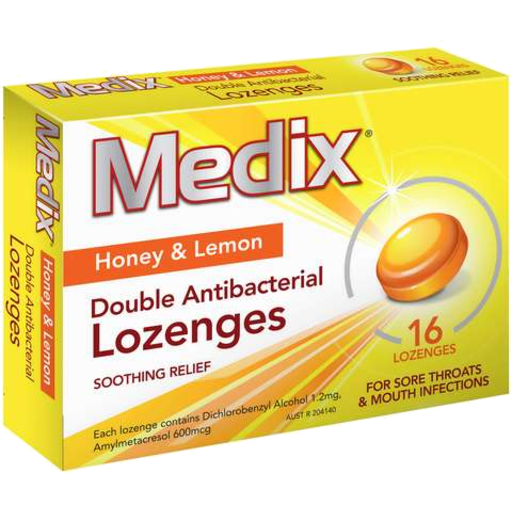 Medix Anti-Bacterial Lozenges Honey & Lemon 16pk