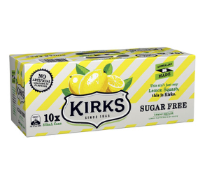 Kirks Lemon Squash Sugar Free Cans 375ml x 10pk