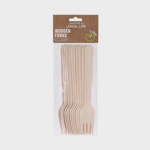 Lemon & Lime Eco Wooden Forks 15.5cm 12pk